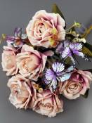 Букет роз с бабочками 9 гр 47см (графит бел крем свек роз св-сир)
