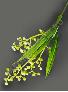 Ветка соцветий шариков с травкой, пласт 35см (бел жел)